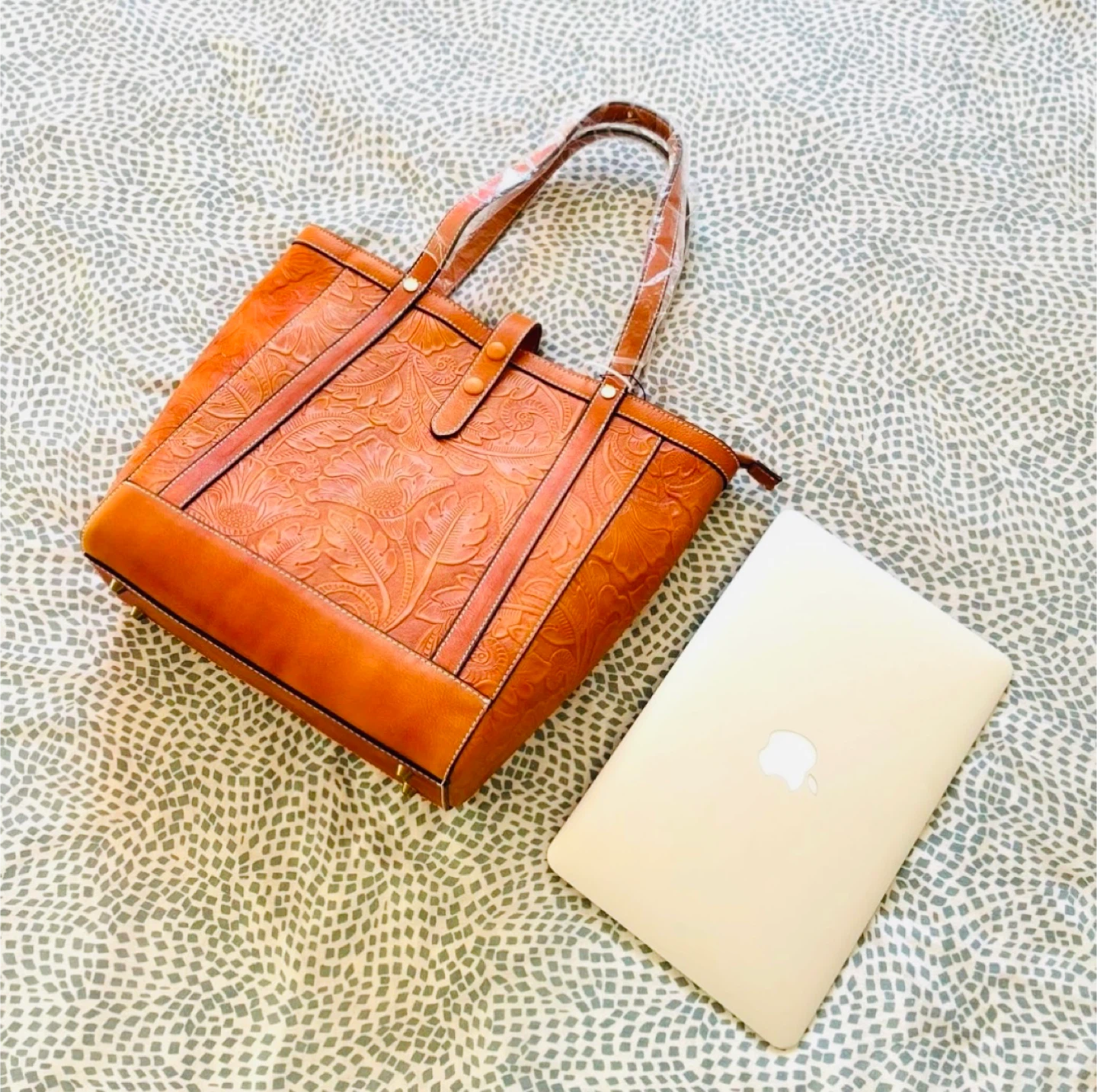 Brown Embossed Leather Tote Bag, brand new! - photo 2