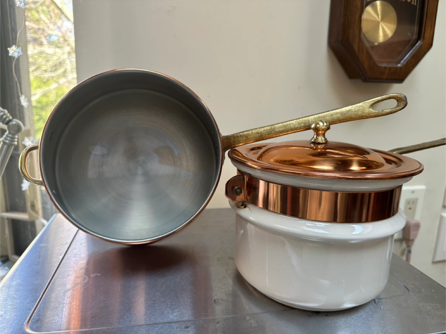 Copper Saucepan with White Insert and Lid - photo 2