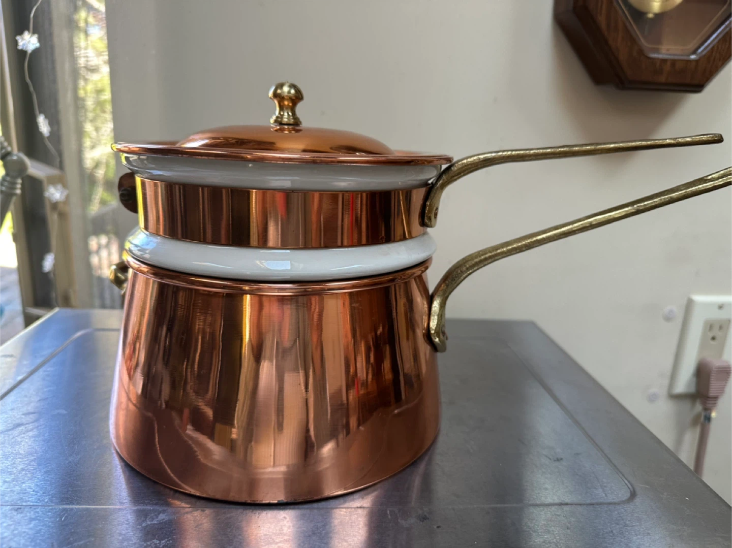 Copper Saucepan with White Insert and Lid