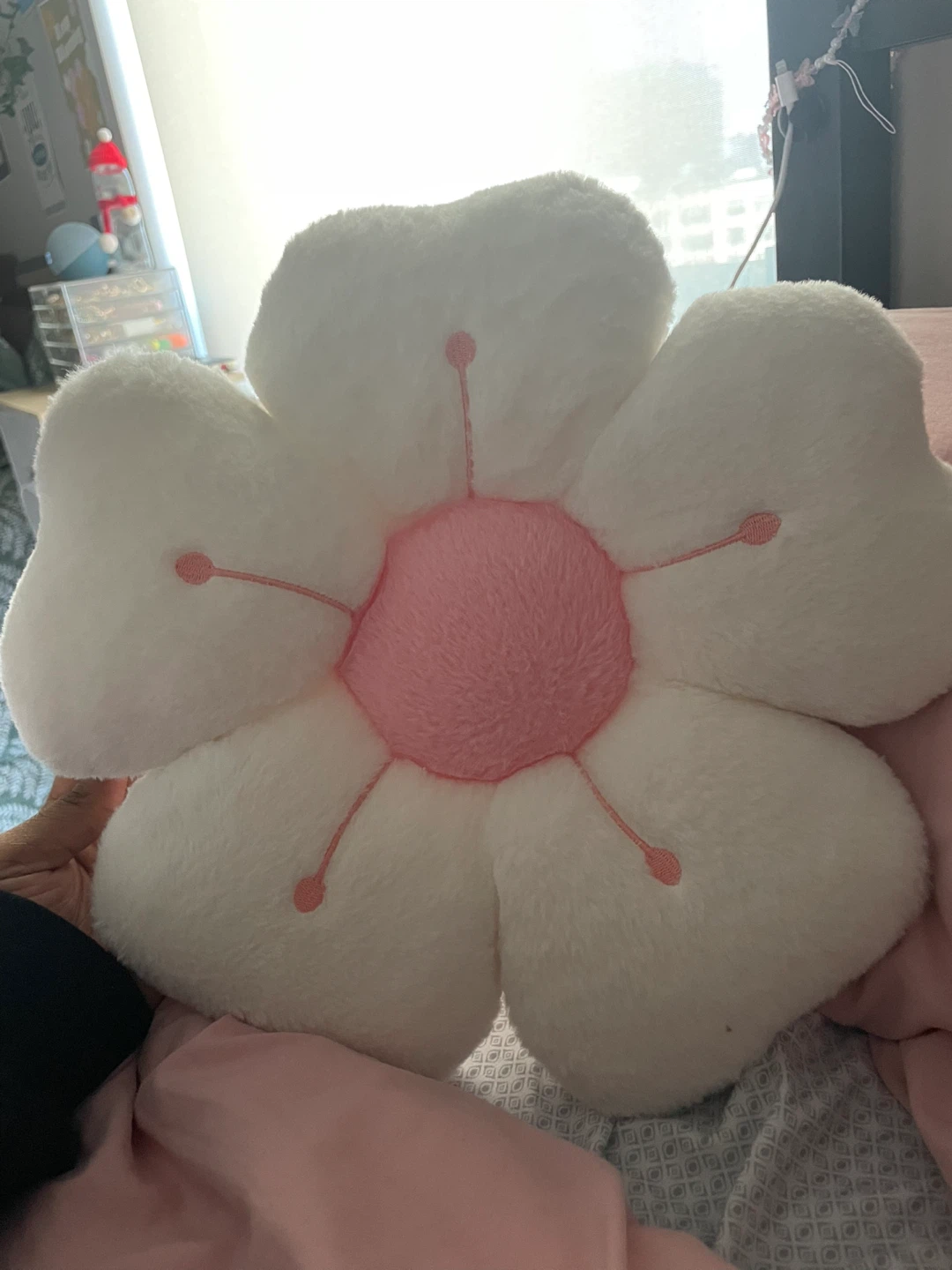 White and Pink Flower Plush Pillow 🧡