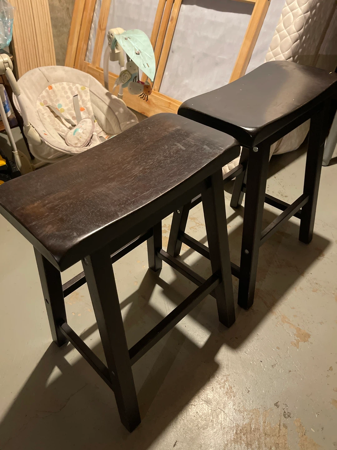 Set of 2 Dark Brown Wooden Bar Stools - photo 3