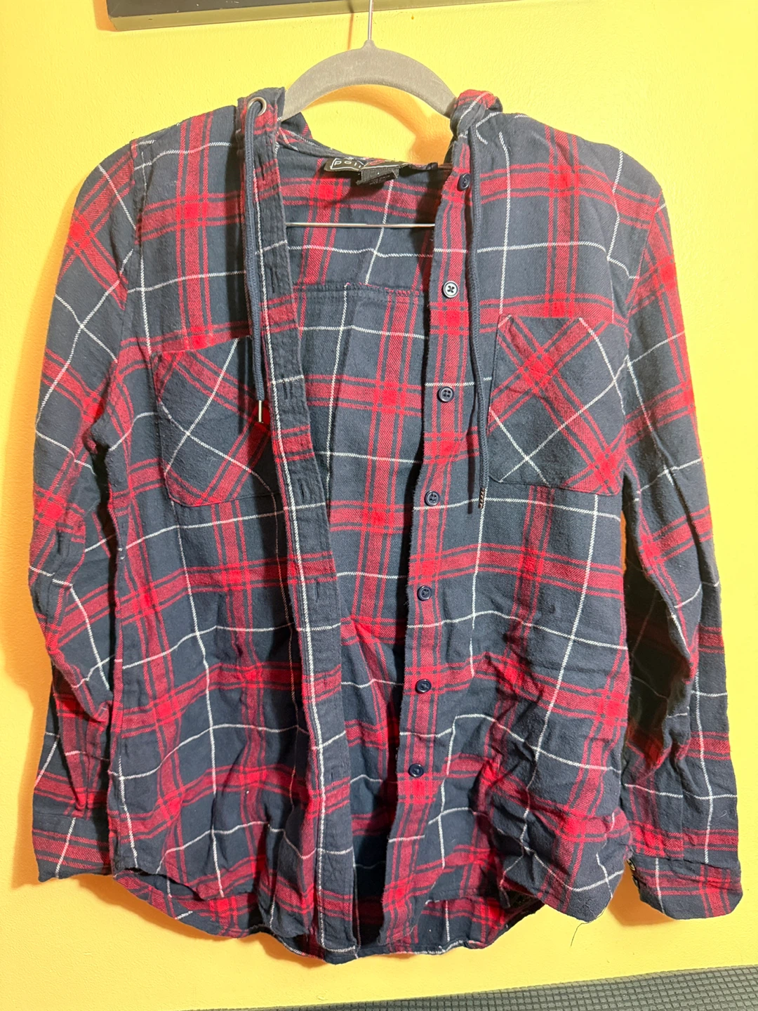 Polly & Esther Plaid Button-Up Hooded Shirt