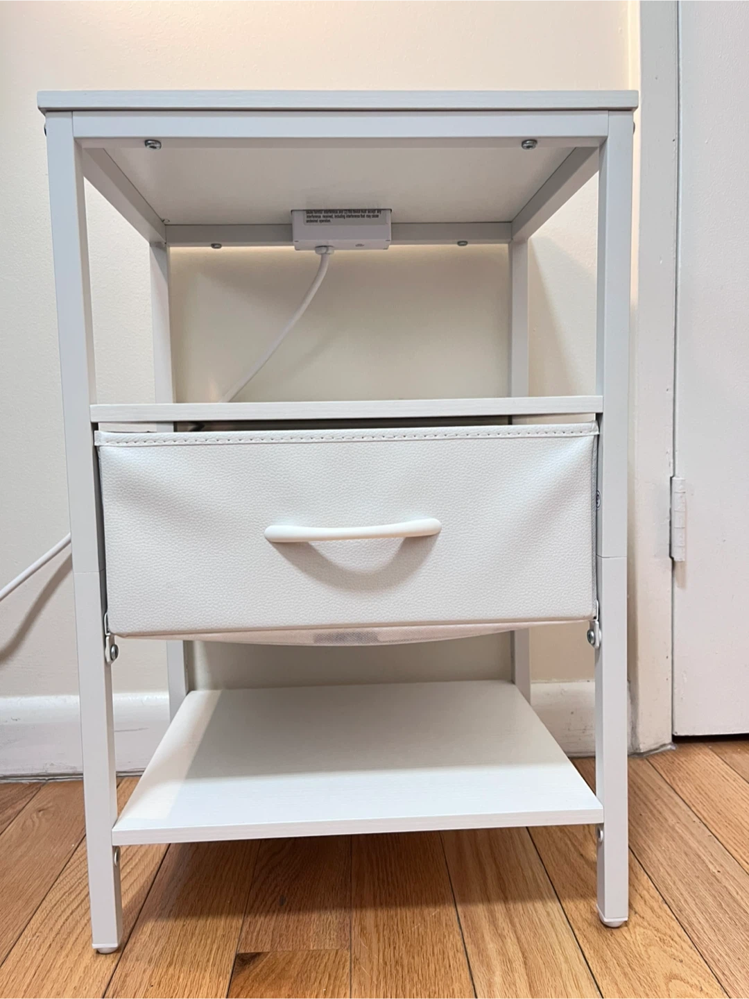 White Nightstand with Built-in Outlet and USB Ports