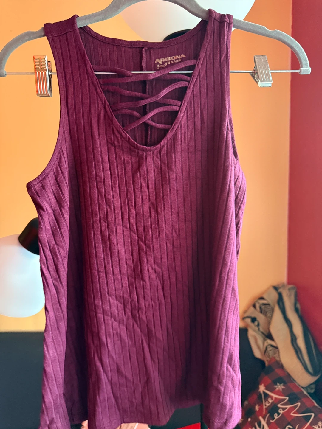 Arizona Jeans Co. Burgundy Ribbed Lace-Up Tank Top Size XS