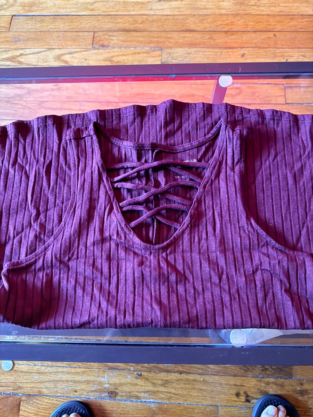 Arizona Jeans Co. Burgundy Ribbed Lace-Up Tank Top Size XS - photo 3