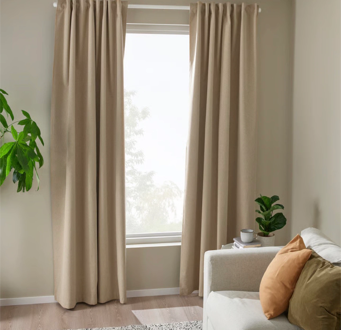 Adjustable Curtain Rod with Beige Fabric