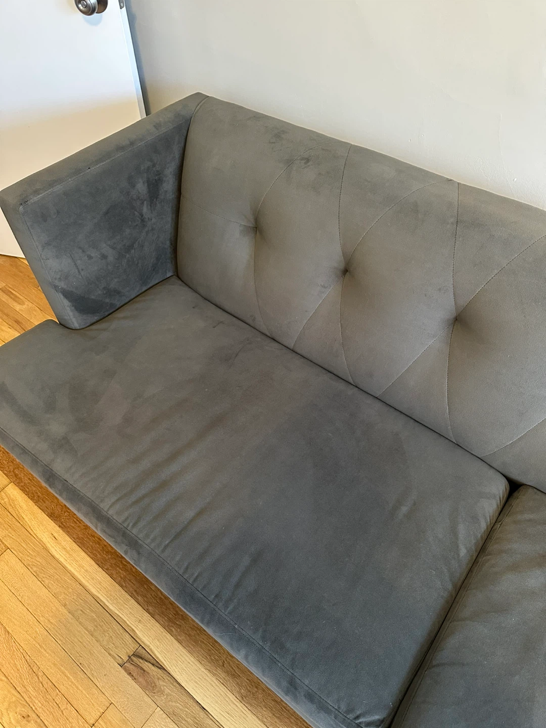 CB2 Olive Green/Gray Tufted Sofa - photo 4