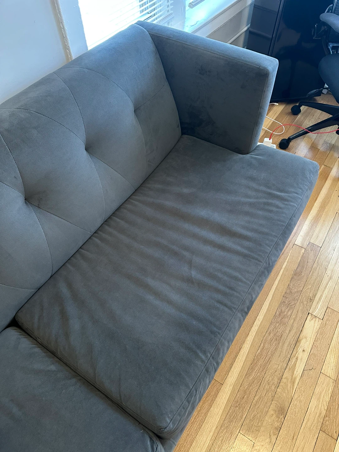CB2 Olive Green/Gray Tufted Sofa - photo 5