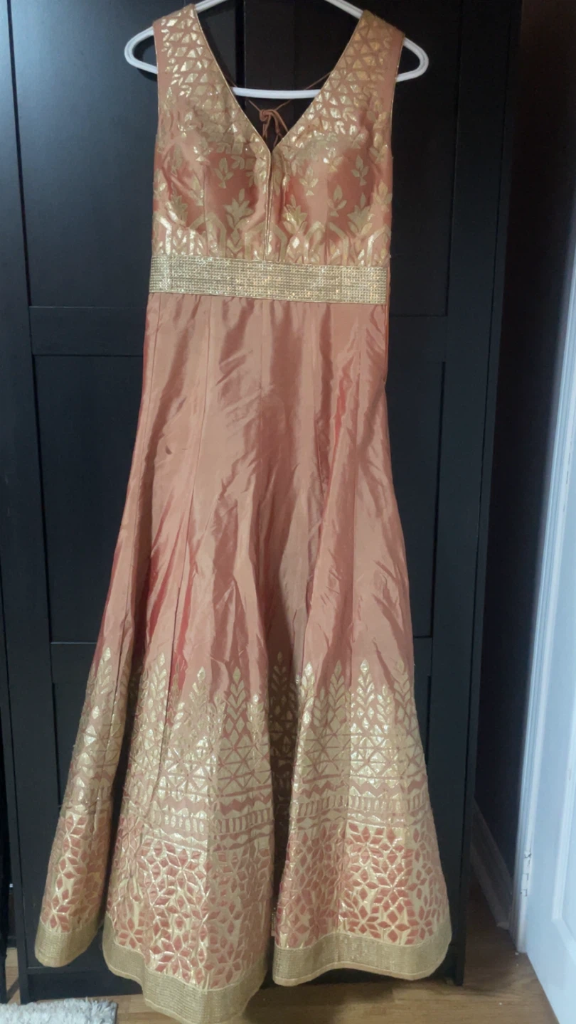 Peach and Gold Embellished Anarkali Dress - photo 2