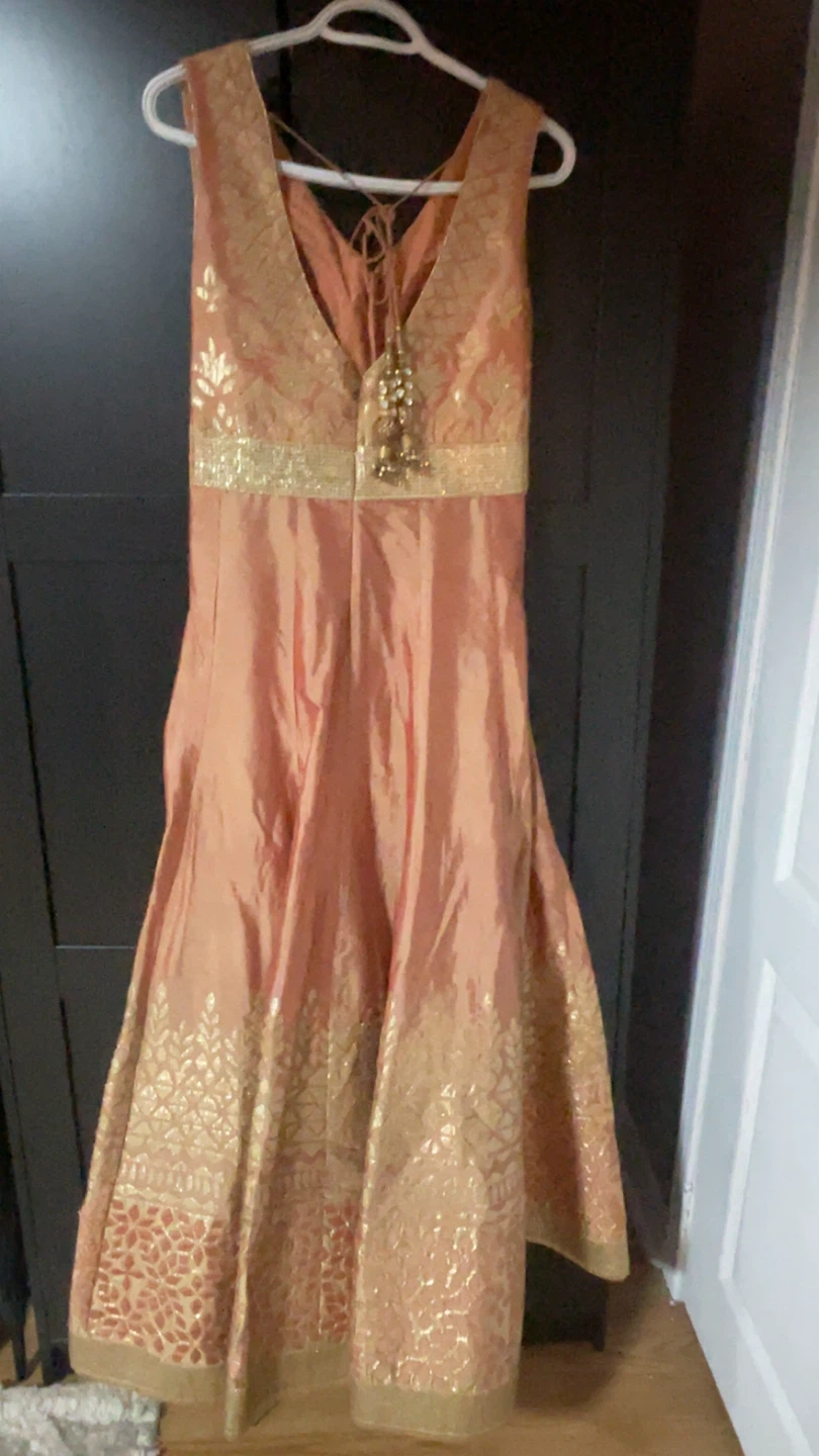Peach and Gold Embellished Anarkali Dress - photo 3