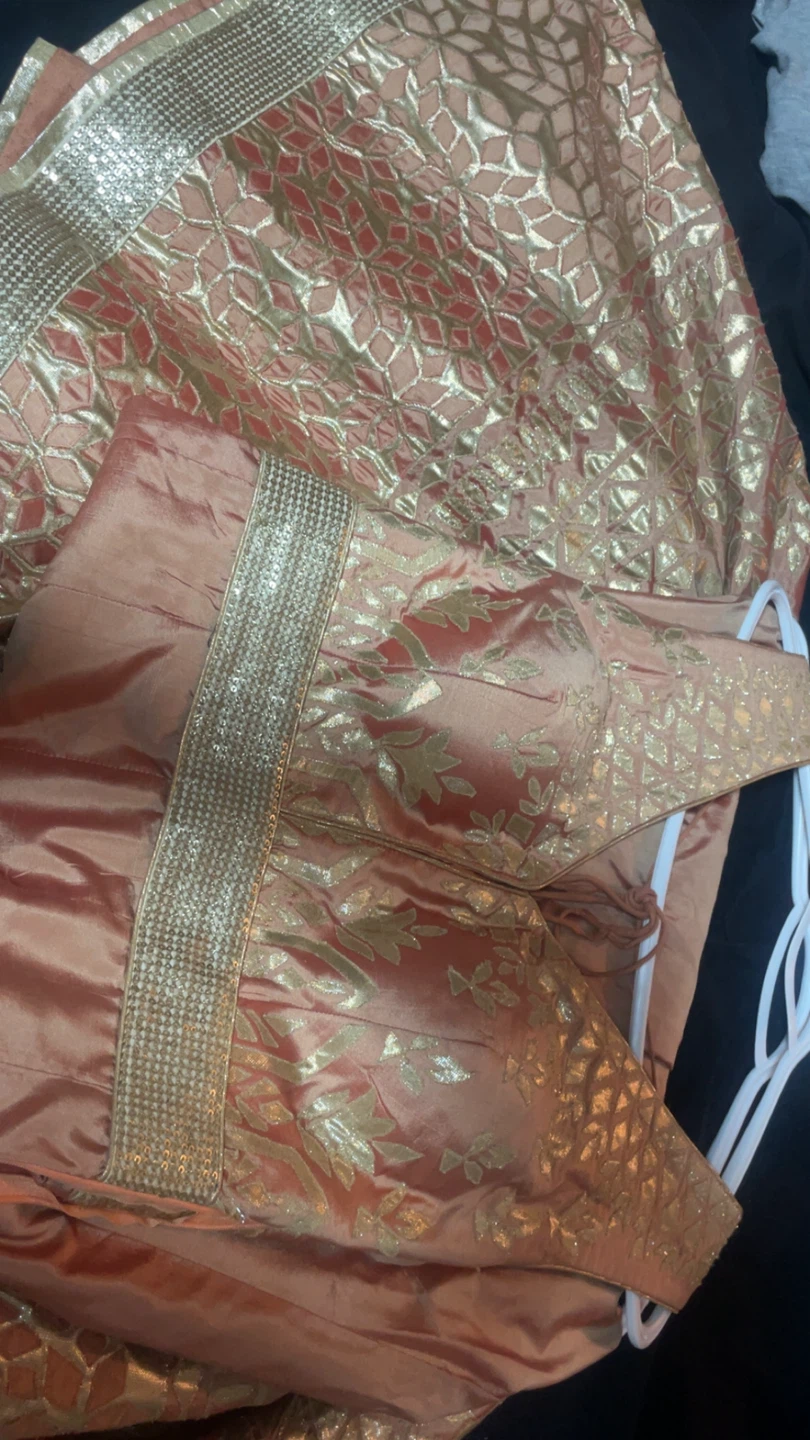 Peach and Gold Embellished Anarkali Dress