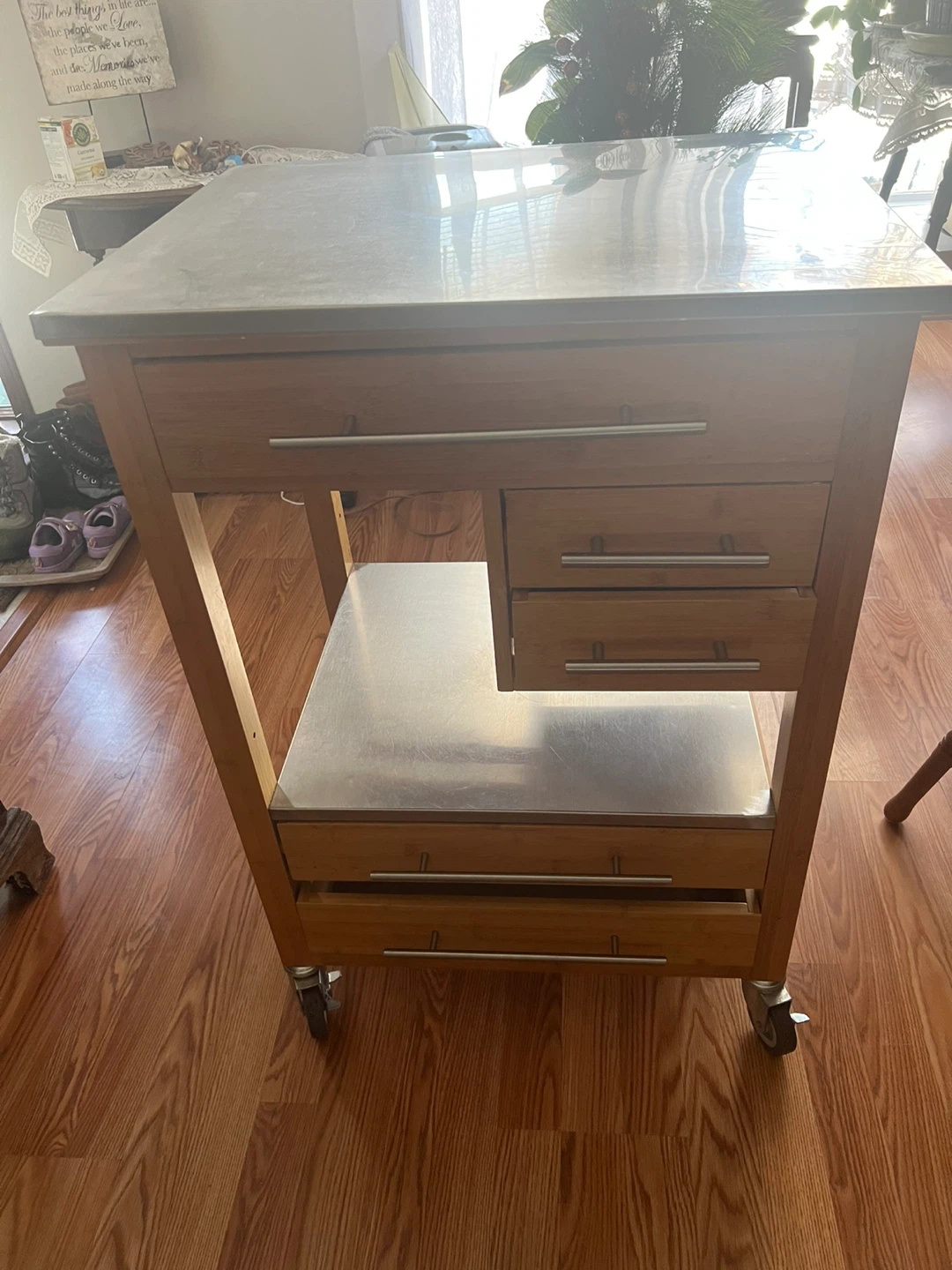 Wooden Kitchen Cart with Stainless Steel Top