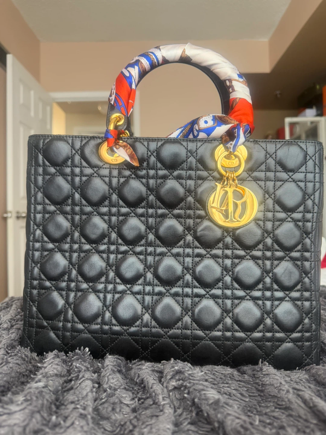 Christian Dior Black Quilted Leather Lady Dior Handbag