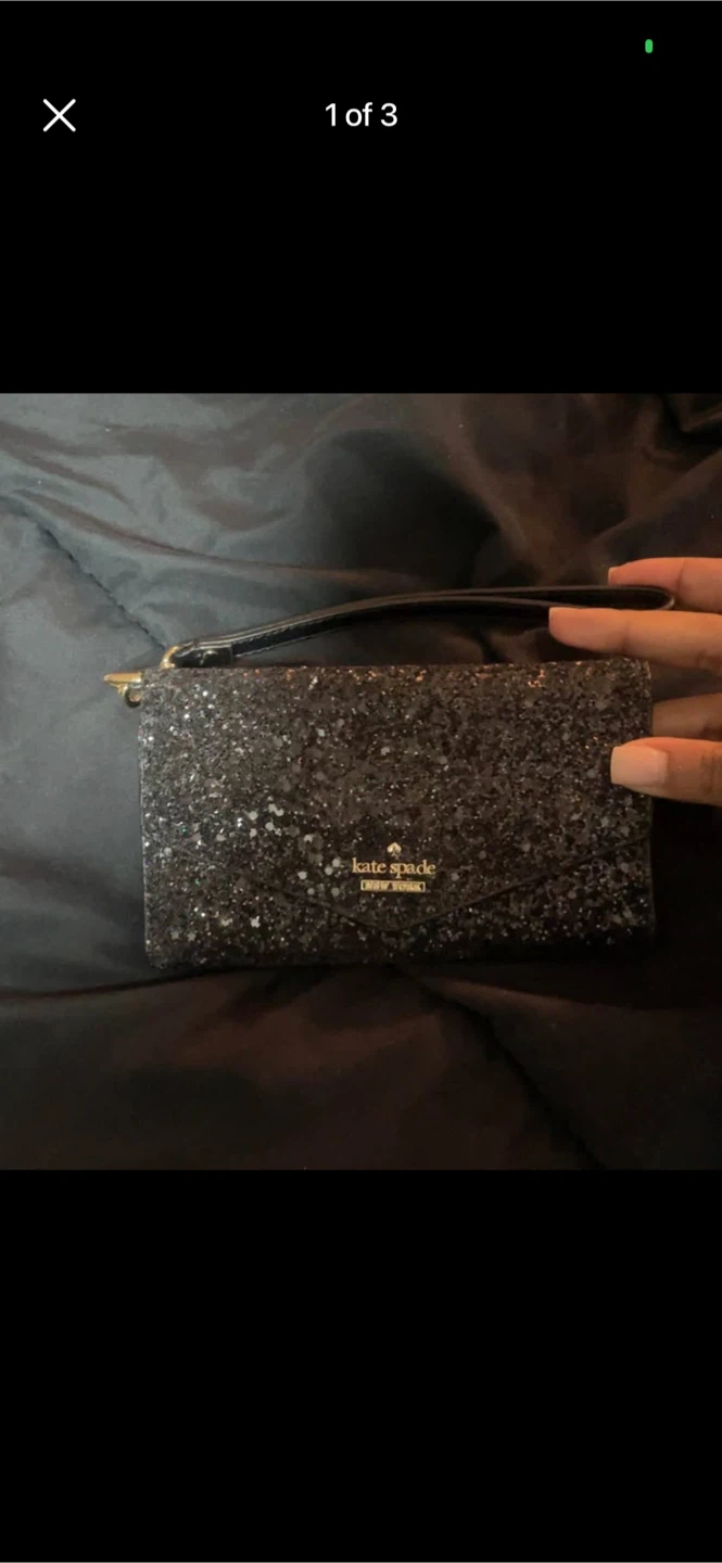 Kate Spade Black Glitter Wristlet Wallet