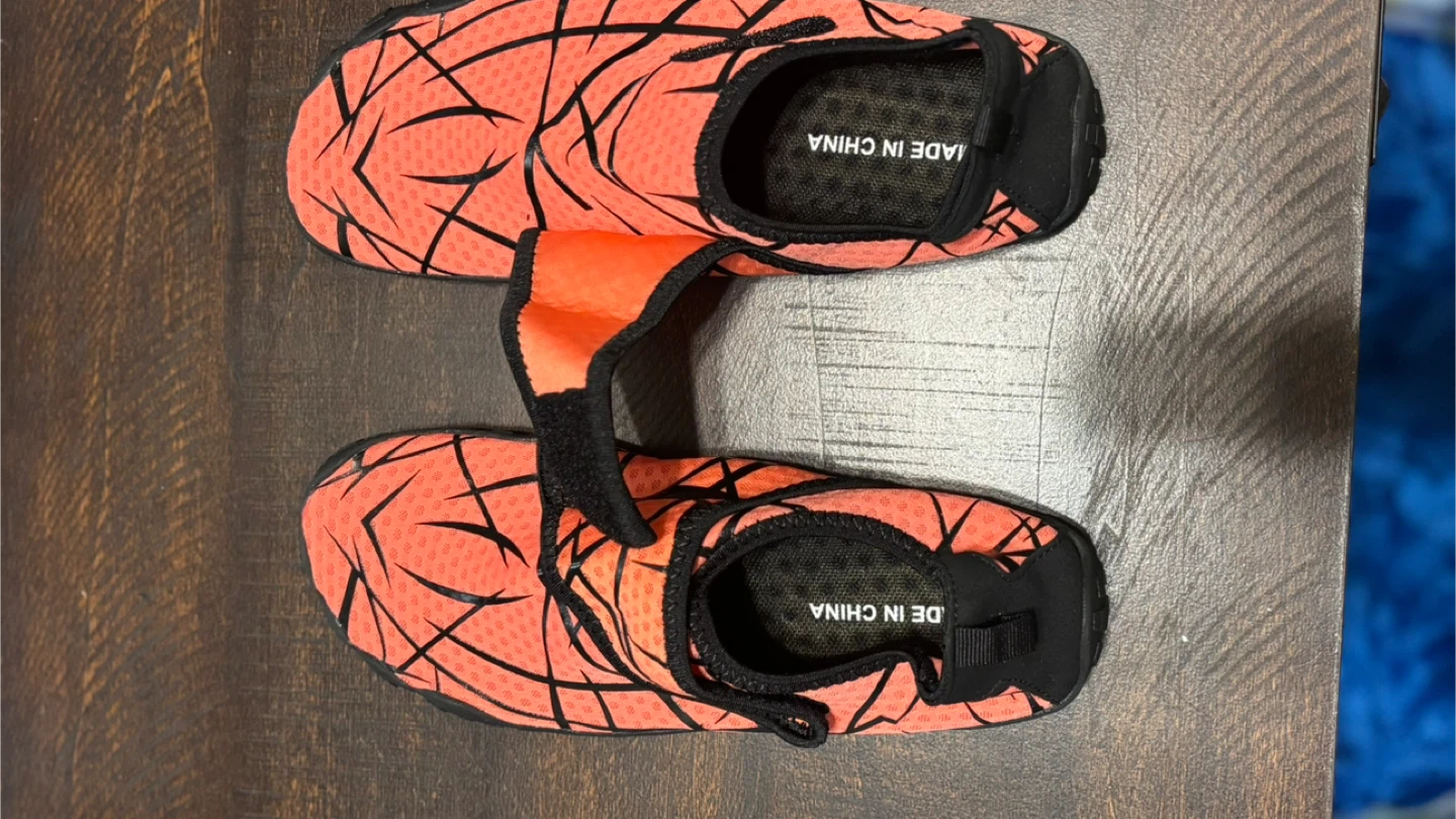 🧡 Coral Water Shoes with Black Web Design - Size 39