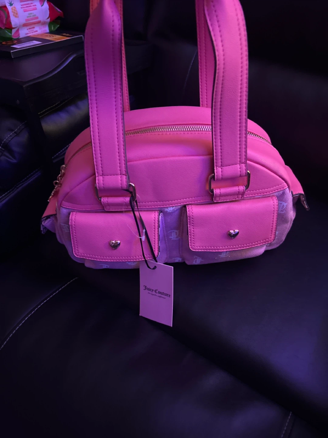 Juicy Couture Pink Velour Satchel Bag with Signature "J" Print