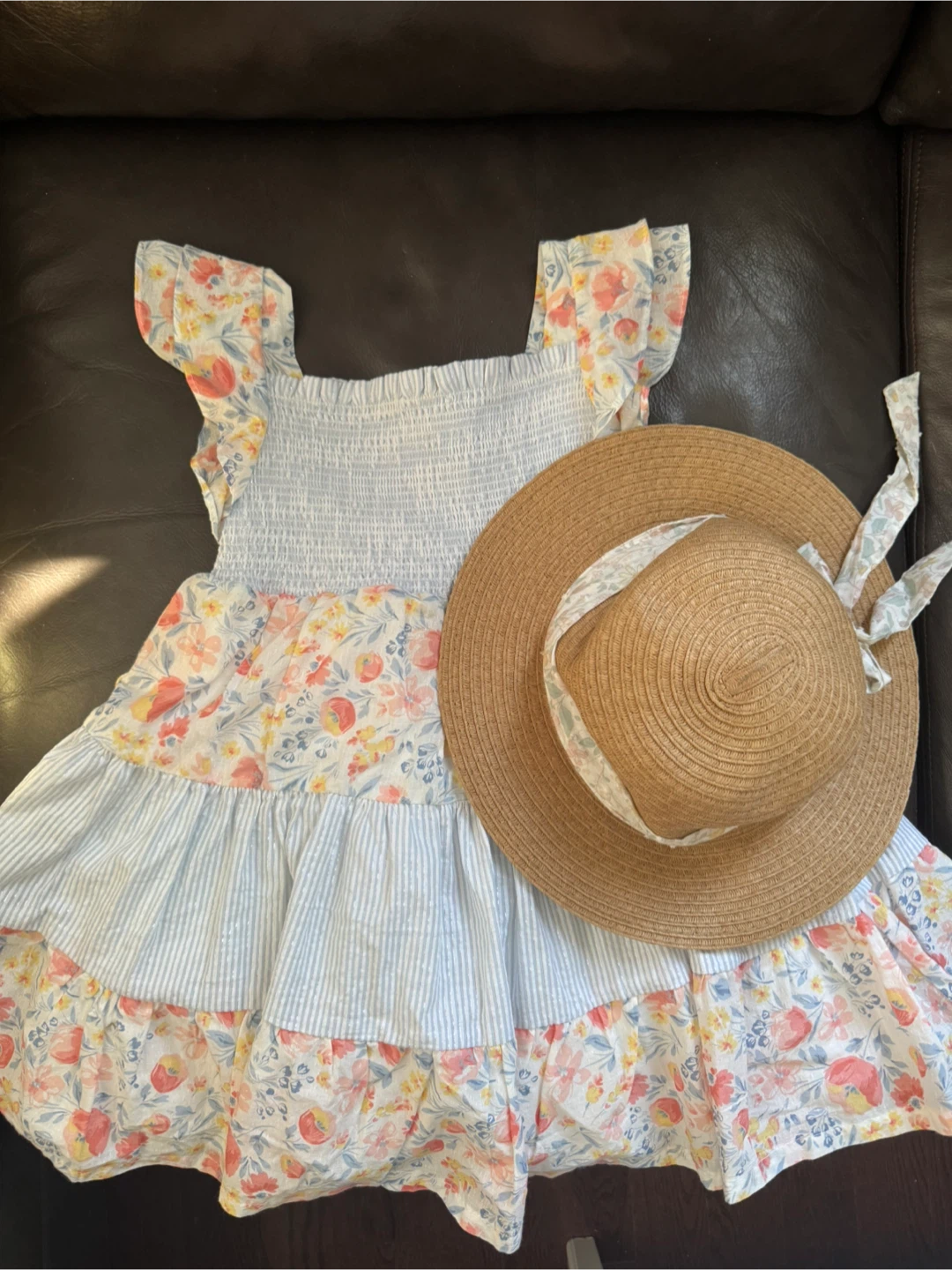 Girls Floral Dress and Sun Hat Set - 3T