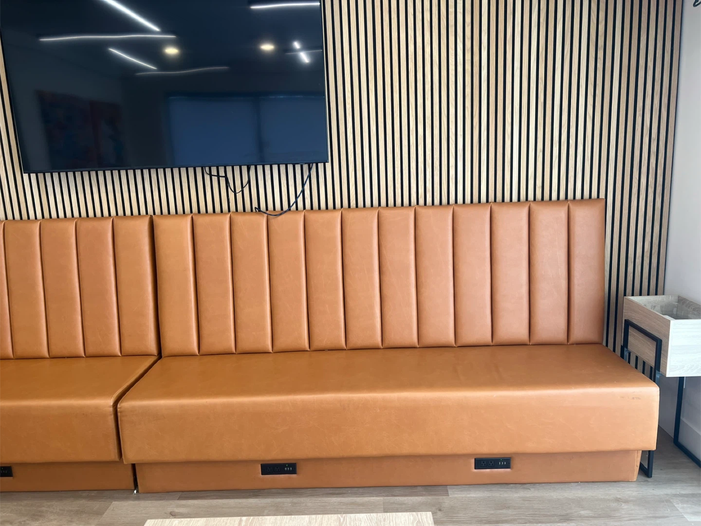 Tan Faux Leather Booth Seating with USB Ports - photo 2