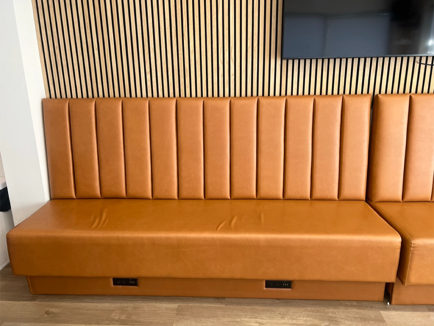 Tan Faux Leather Booth Seating with USB Ports