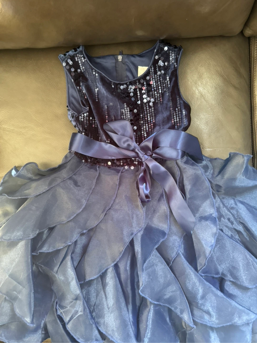 Girls Navy Blue Sequin & Ruffle Dress - 3T