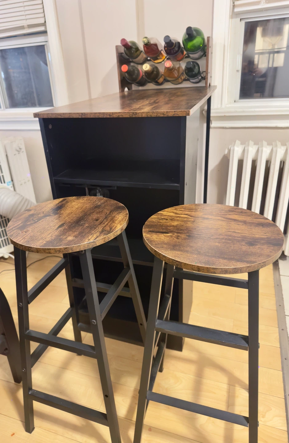 Rustic Wood Bar Table with Wine Rack