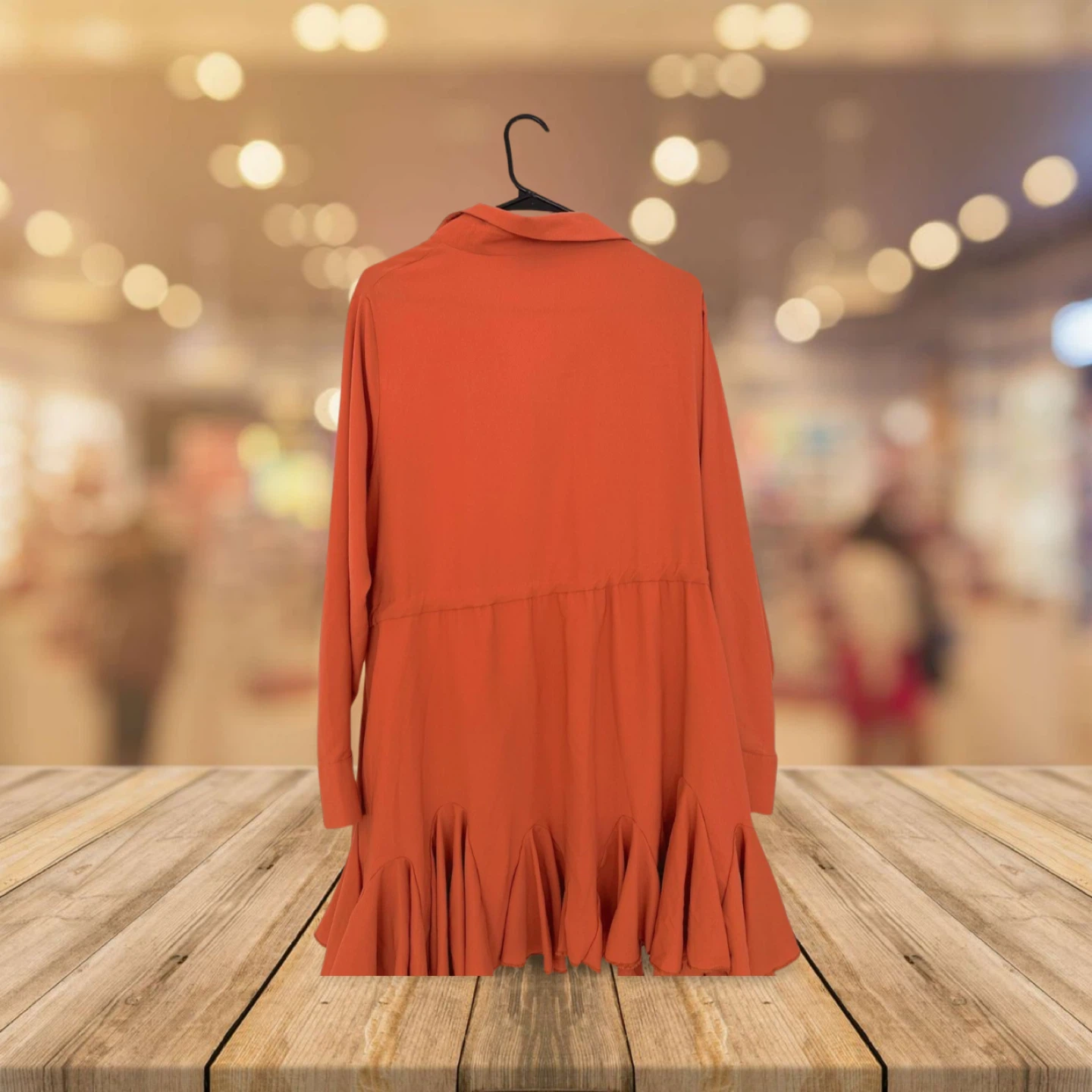 Orange Button-Up Tunic Dress with Ruffle Hem - photo 2