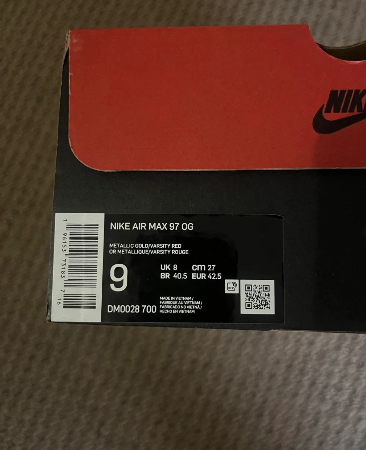Nike Air Max 97 OG Metallic Gold Shoes Size 9