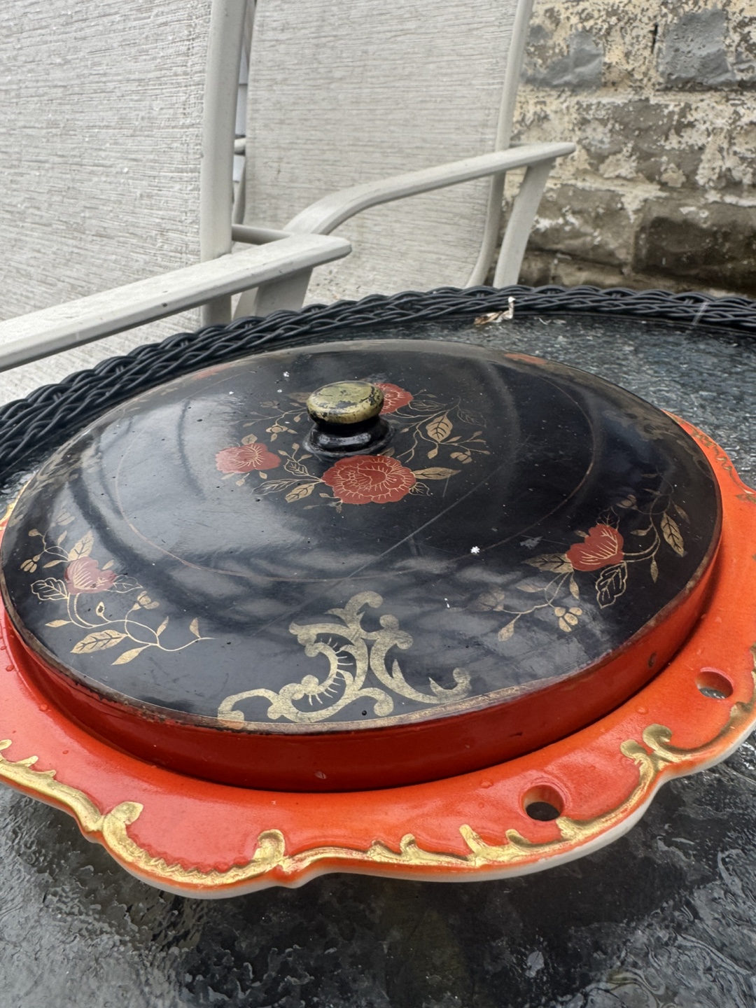Vintage Hand Painted Japan Divided Serving Tray with Lid