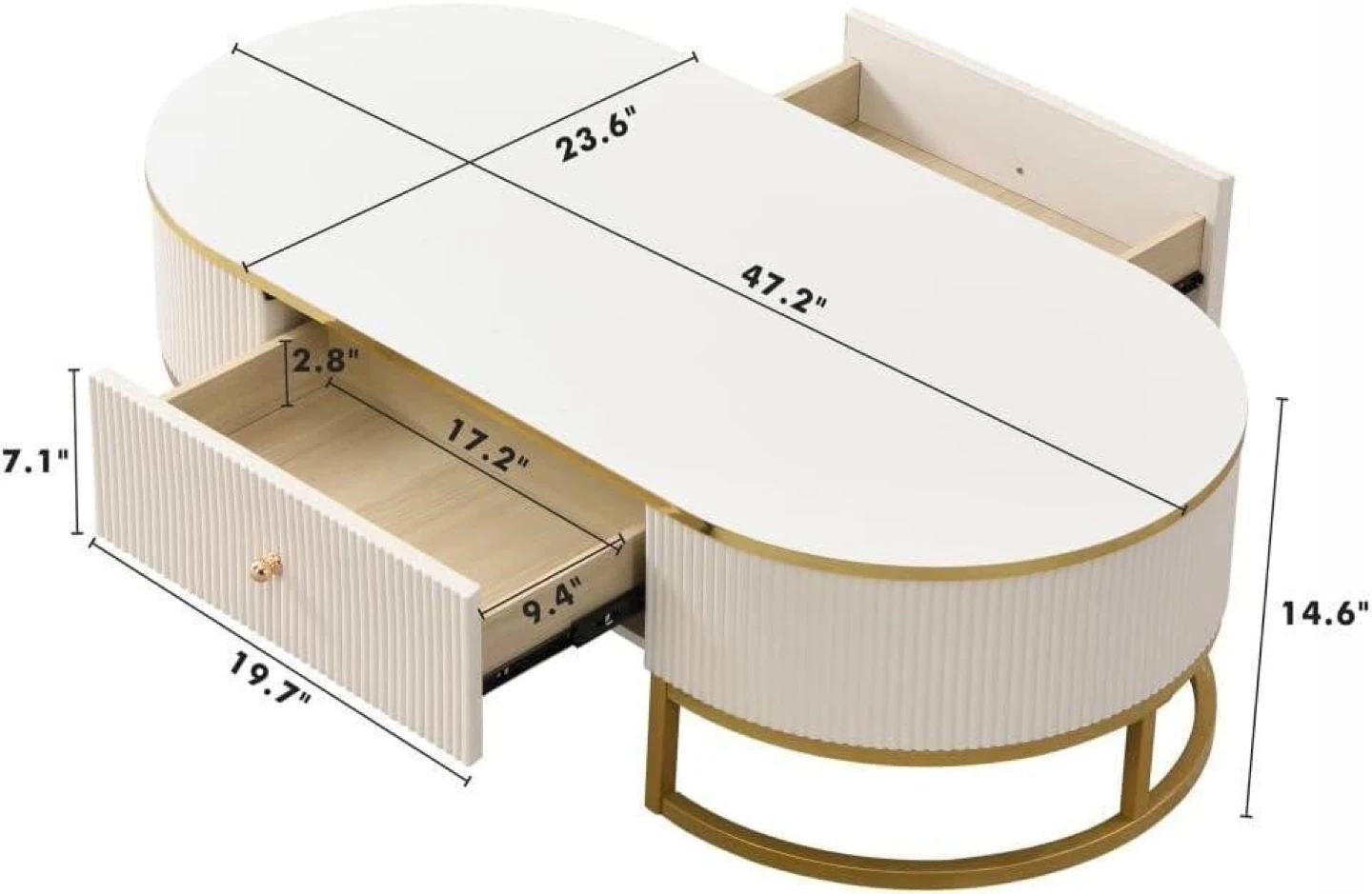 White Oval Coffee Table with Gold Accents - photo 4