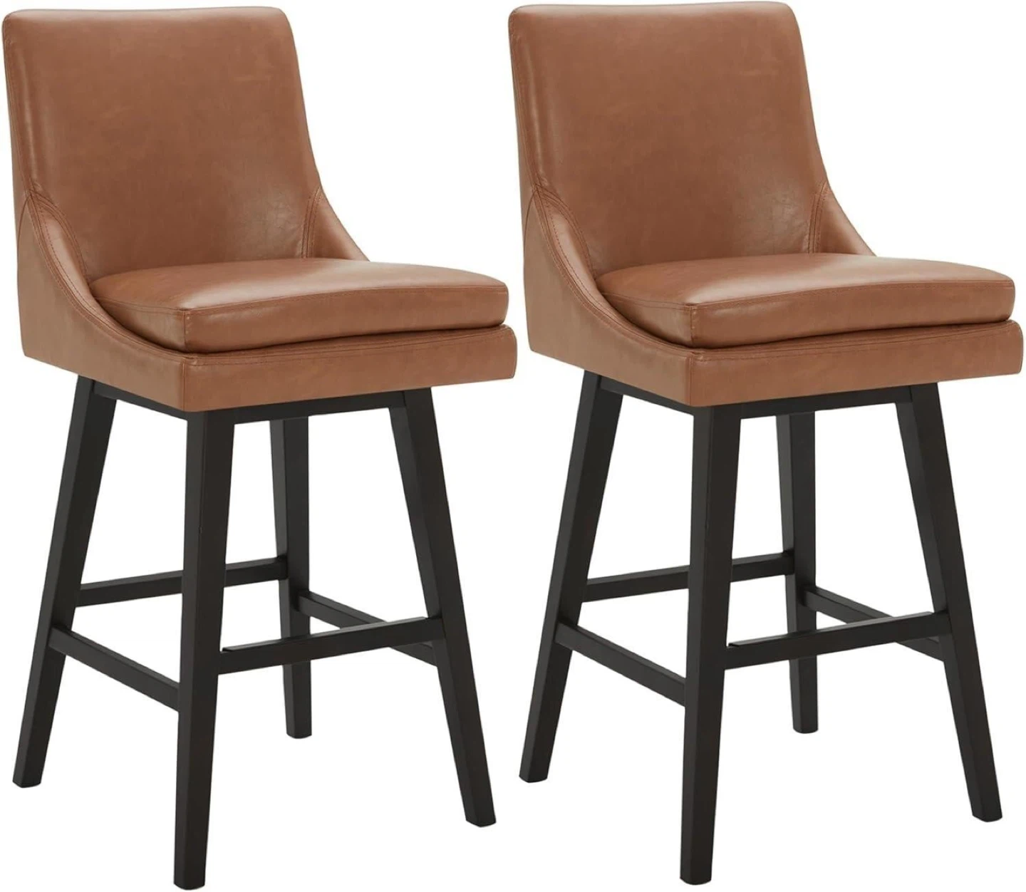 Set of 2 Brown Faux Leather Swivel Bar Stools
