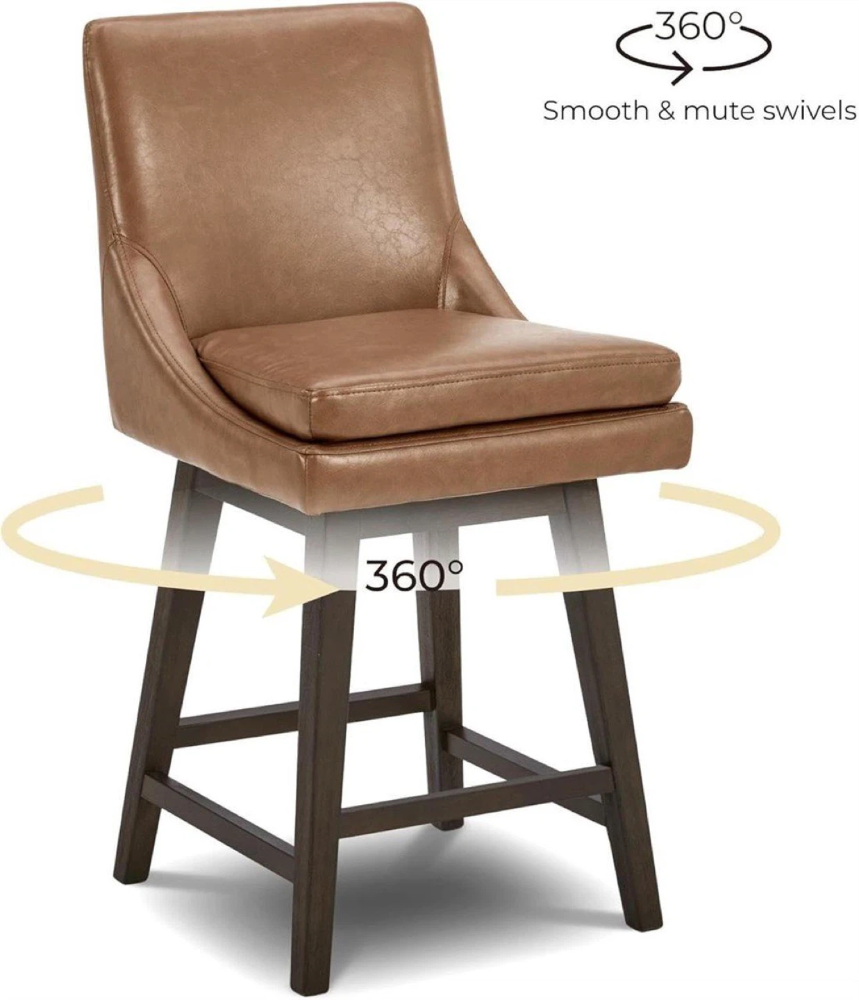 Set of 2 Brown Faux Leather Swivel Bar Stools - photo 3