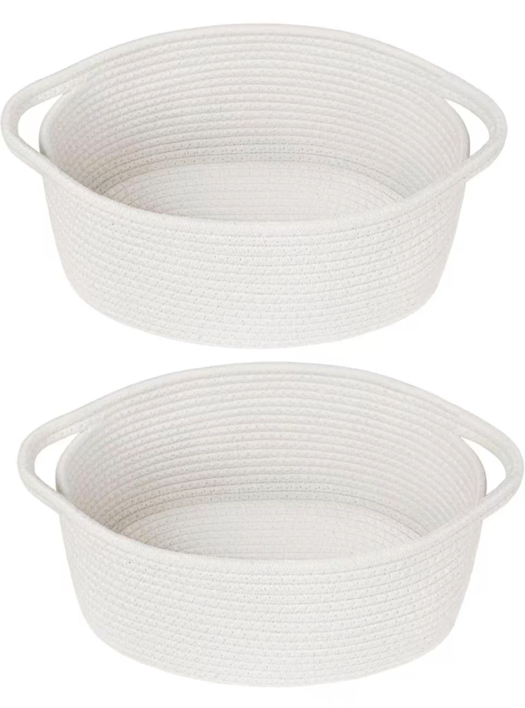 White Cotton Rope Storage Baskets with Handles (Set of 2)