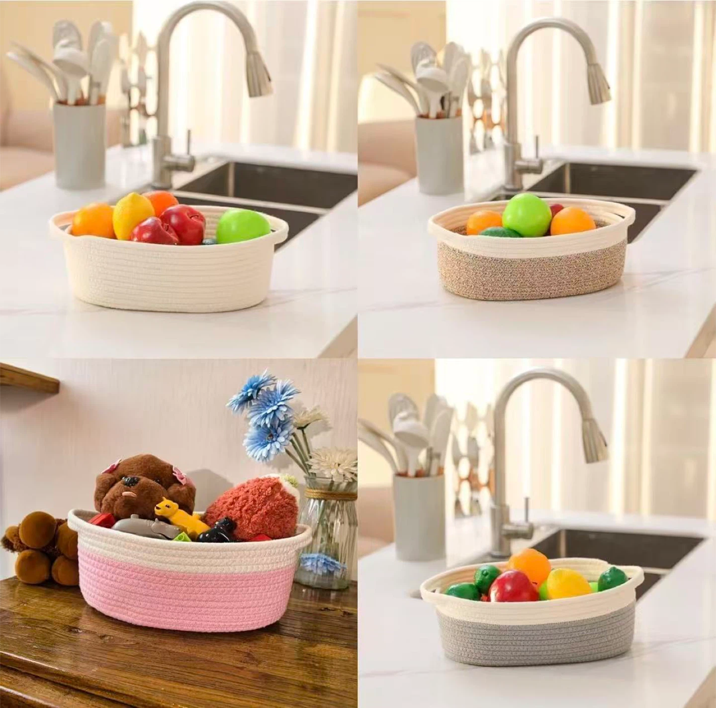 White Cotton Rope Storage Baskets with Handles (Set of 2) - photo 3