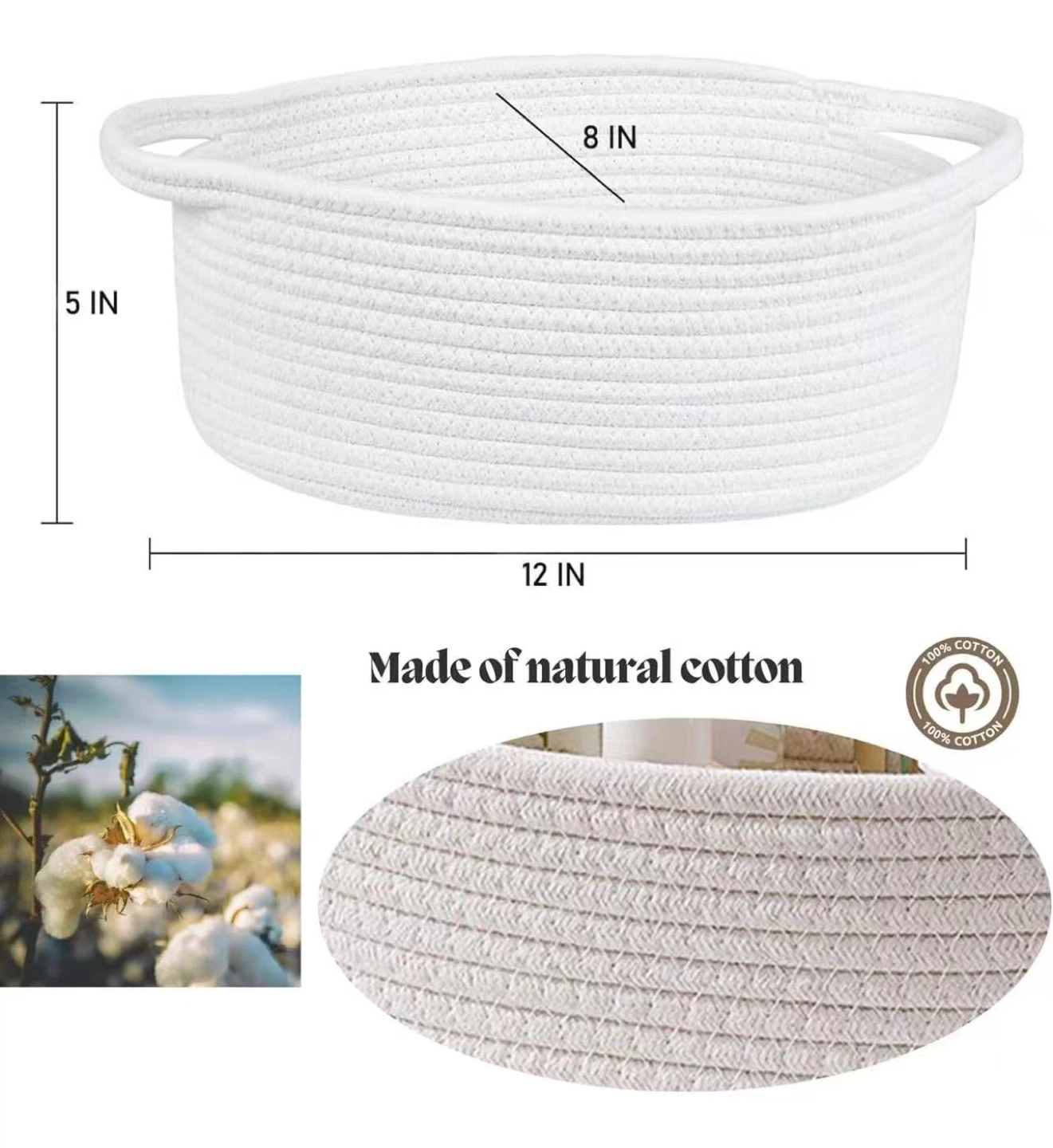 White Cotton Rope Storage Baskets with Handles (Set of 2) - photo 2
