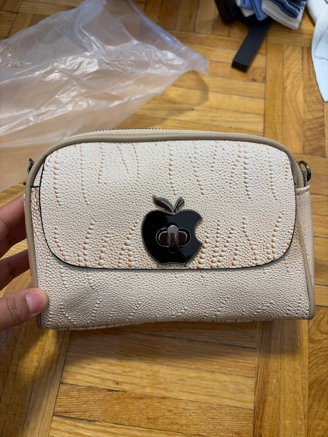 Light Pink Textured Crossbody Bag with Apple Logo - photo 2