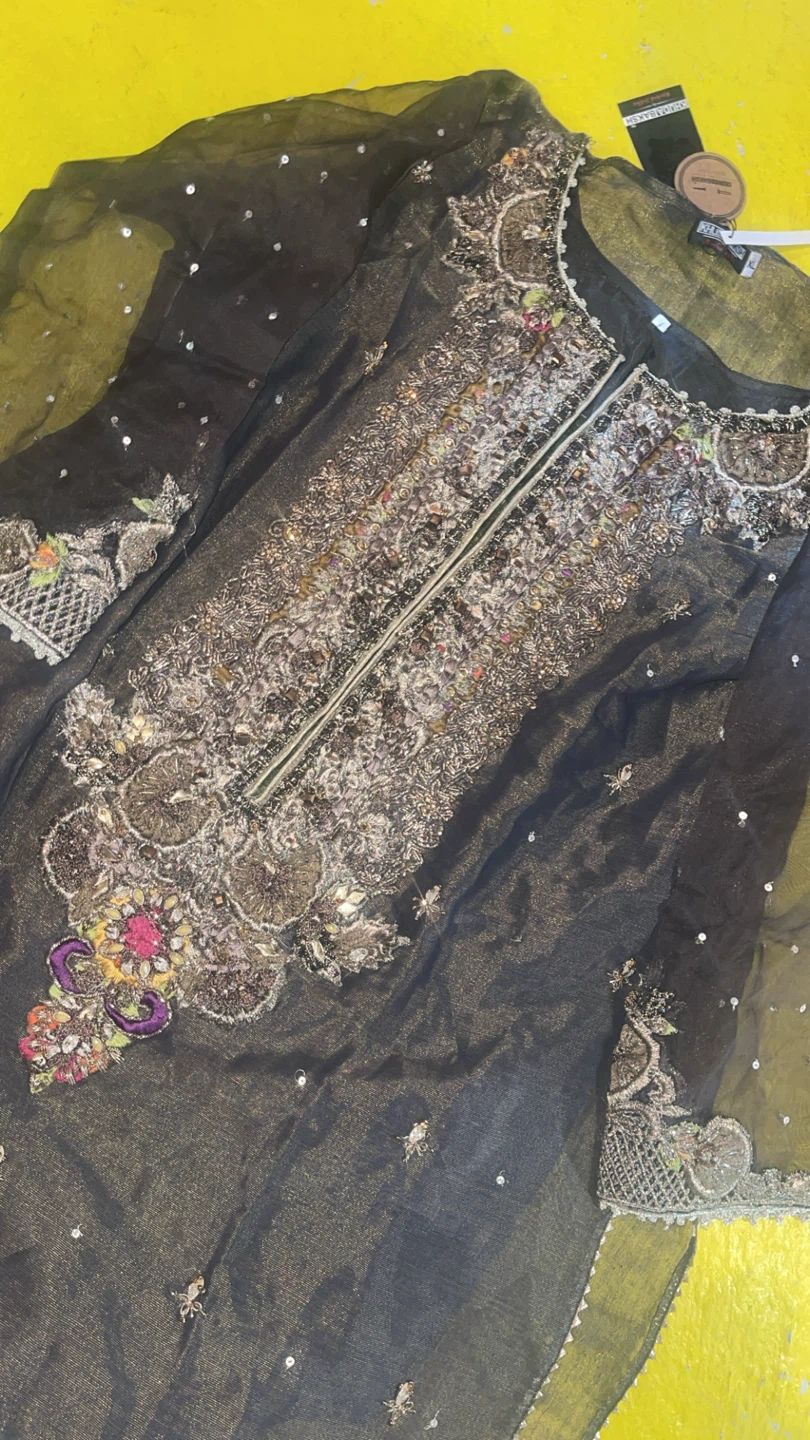 Embroidered Black Kurti with Gold Pants