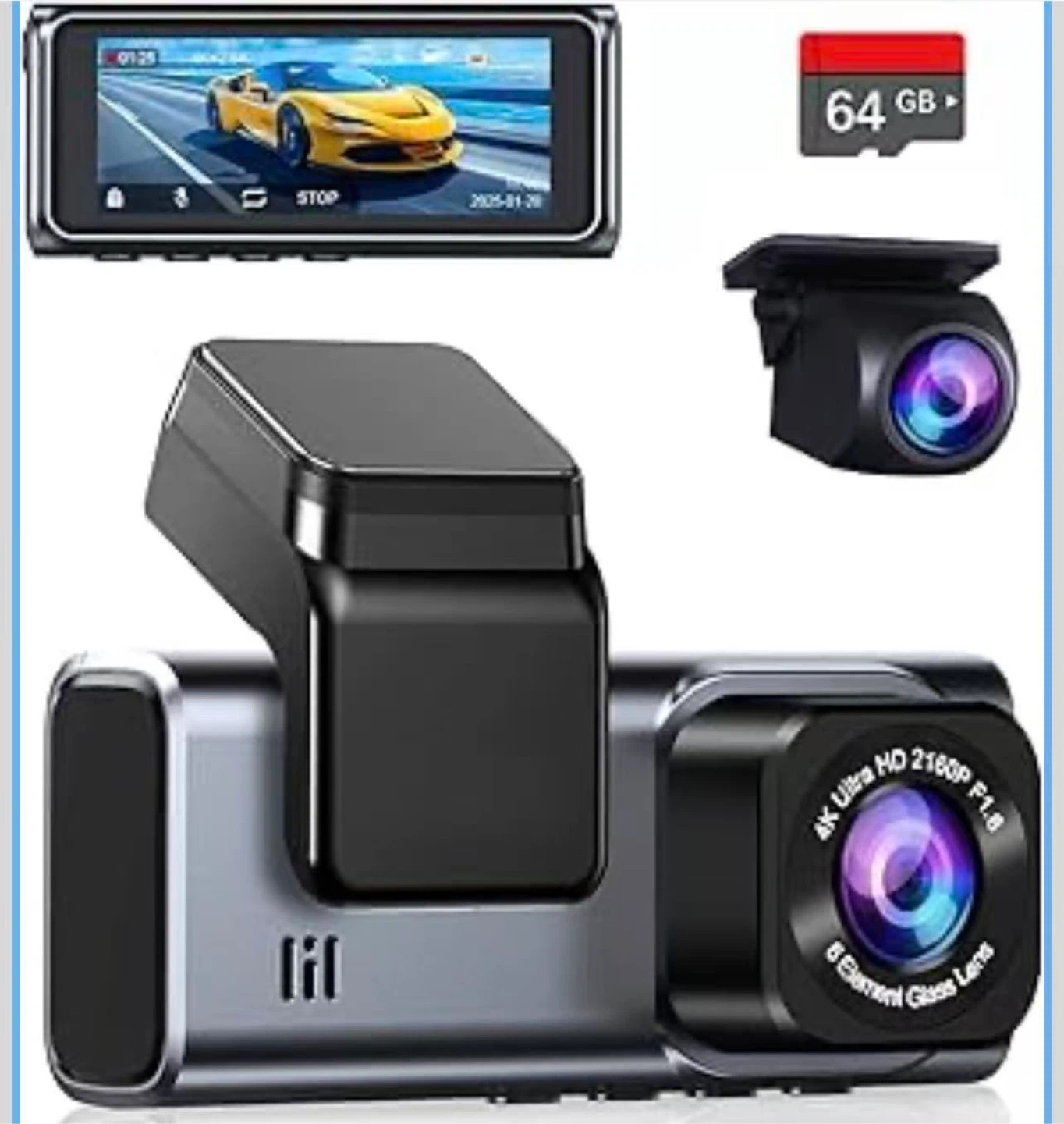 4K Dash Cam with 64GB SD Card