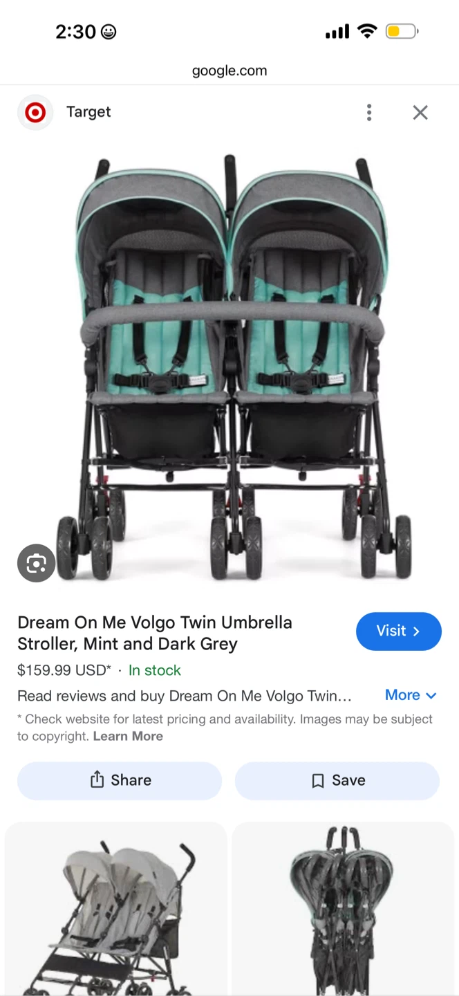Dream On Me Volgo Twin Umbrella Stroller - Mint & Dark Grey - photo 4