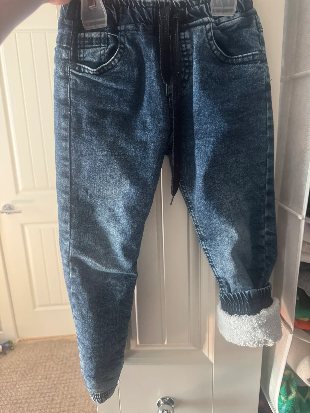 Blue Denim Jogger Pants with Sherpa Lining