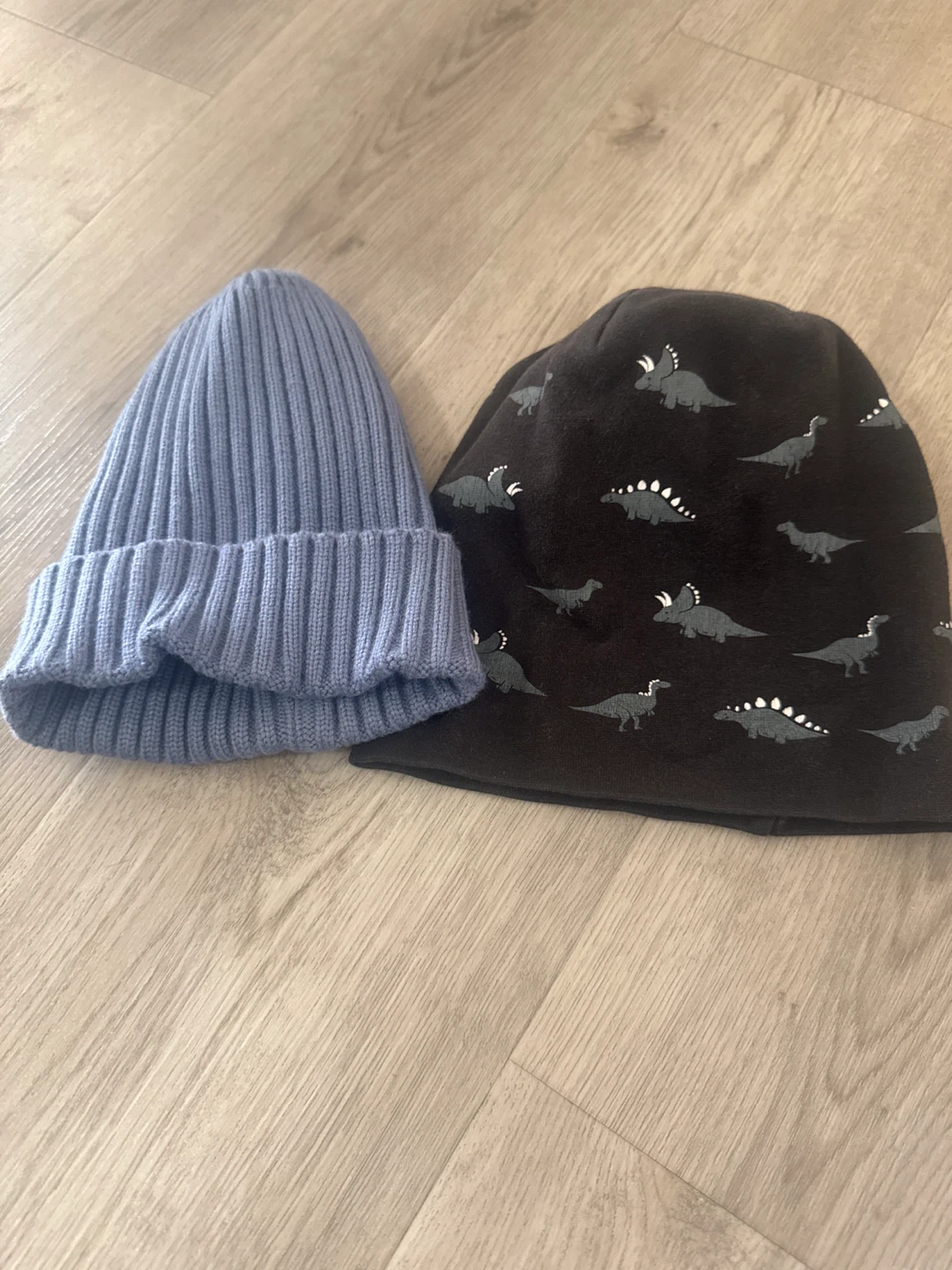 Two Toques: Blue Ribbed and Black Dinosaur Print