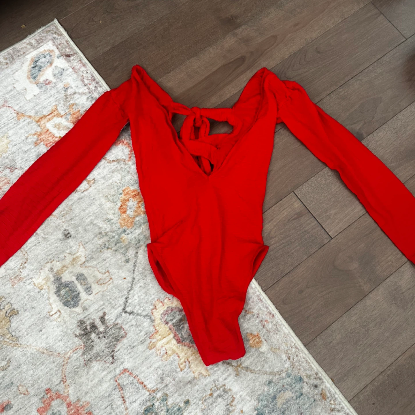 New Red Long Sleeve Cutout Bodysuit