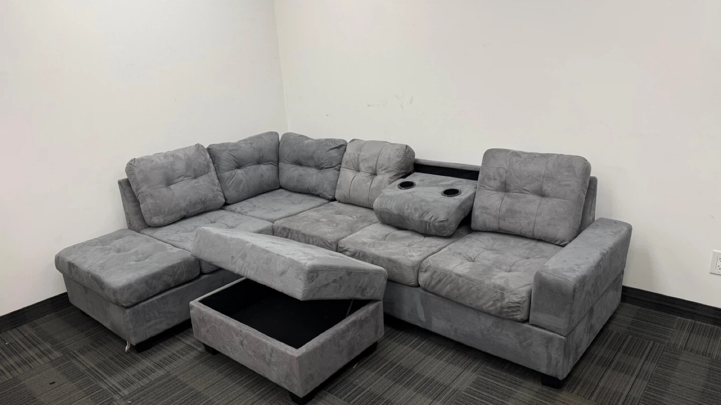 Grey Sectional Sofa with Storage Ottoman - photo 5