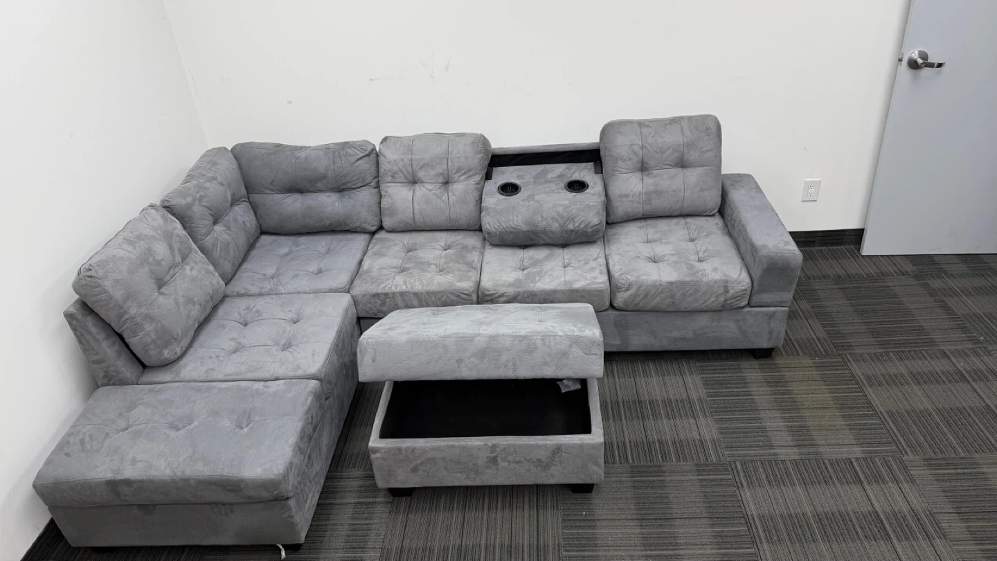 Grey Sectional Sofa with Storage Ottoman