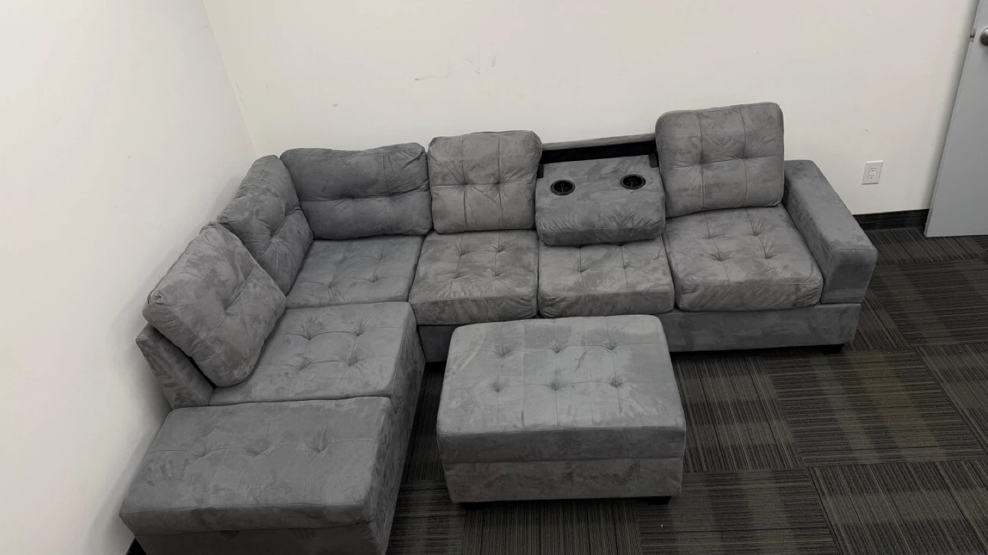 Grey Sectional Sofa with Storage Ottoman - photo 4