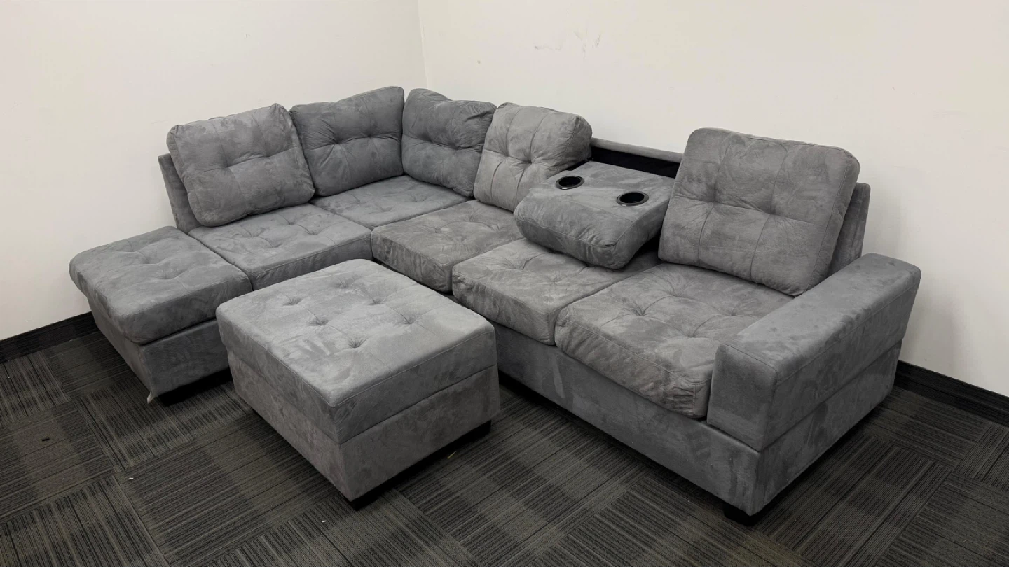 Grey Sectional Sofa with Storage Ottoman - photo 3