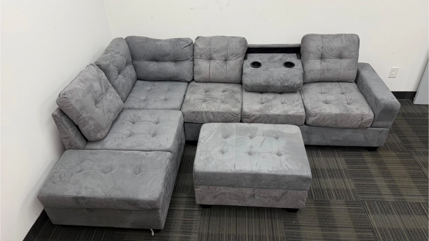 Grey Sectional Sofa with Storage Ottoman - photo 2