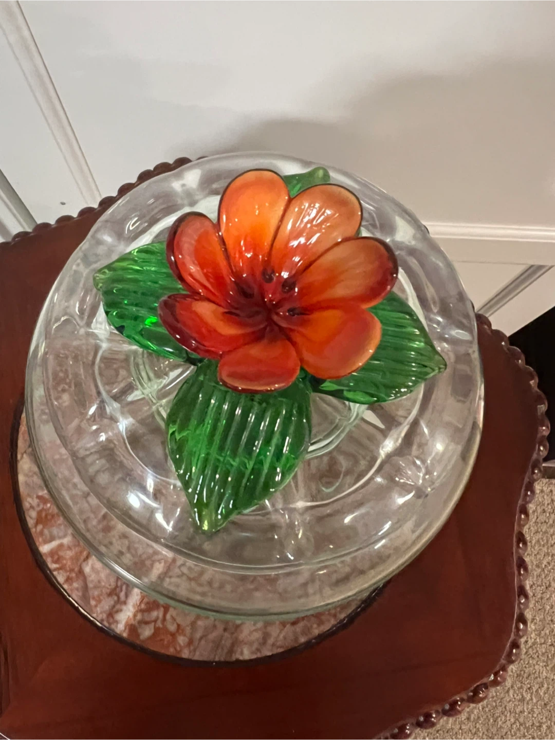 Vintage Glass Candy Dish with Flower Lid - photo 2