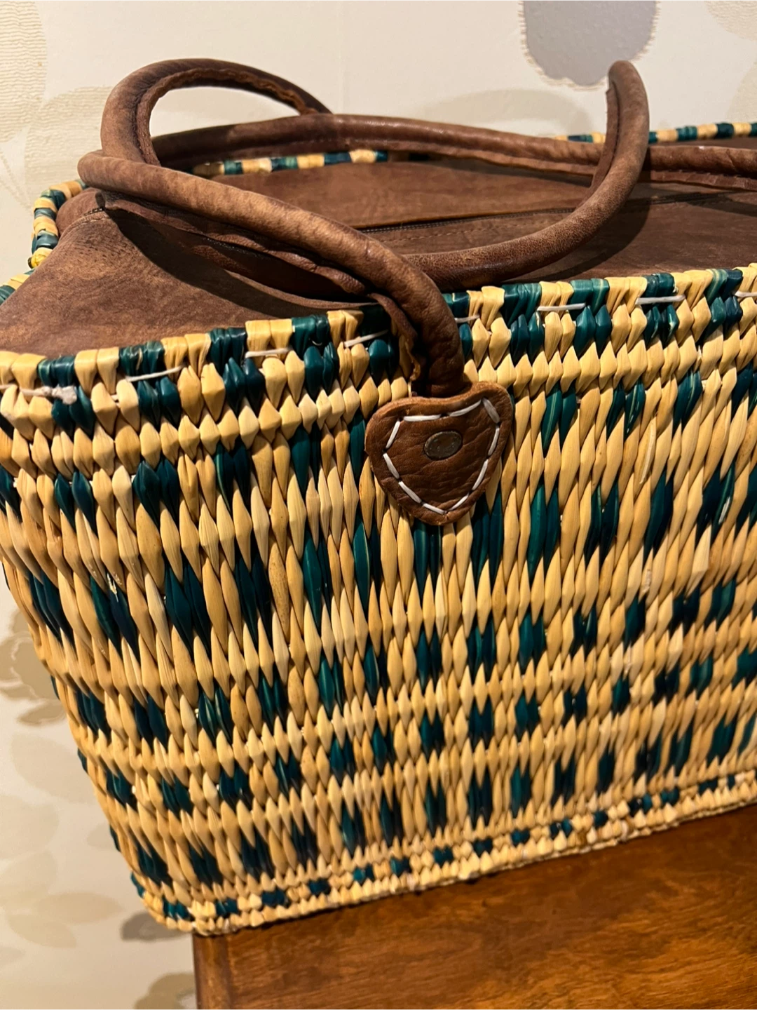 Woven Tote Bag with Leather Accents