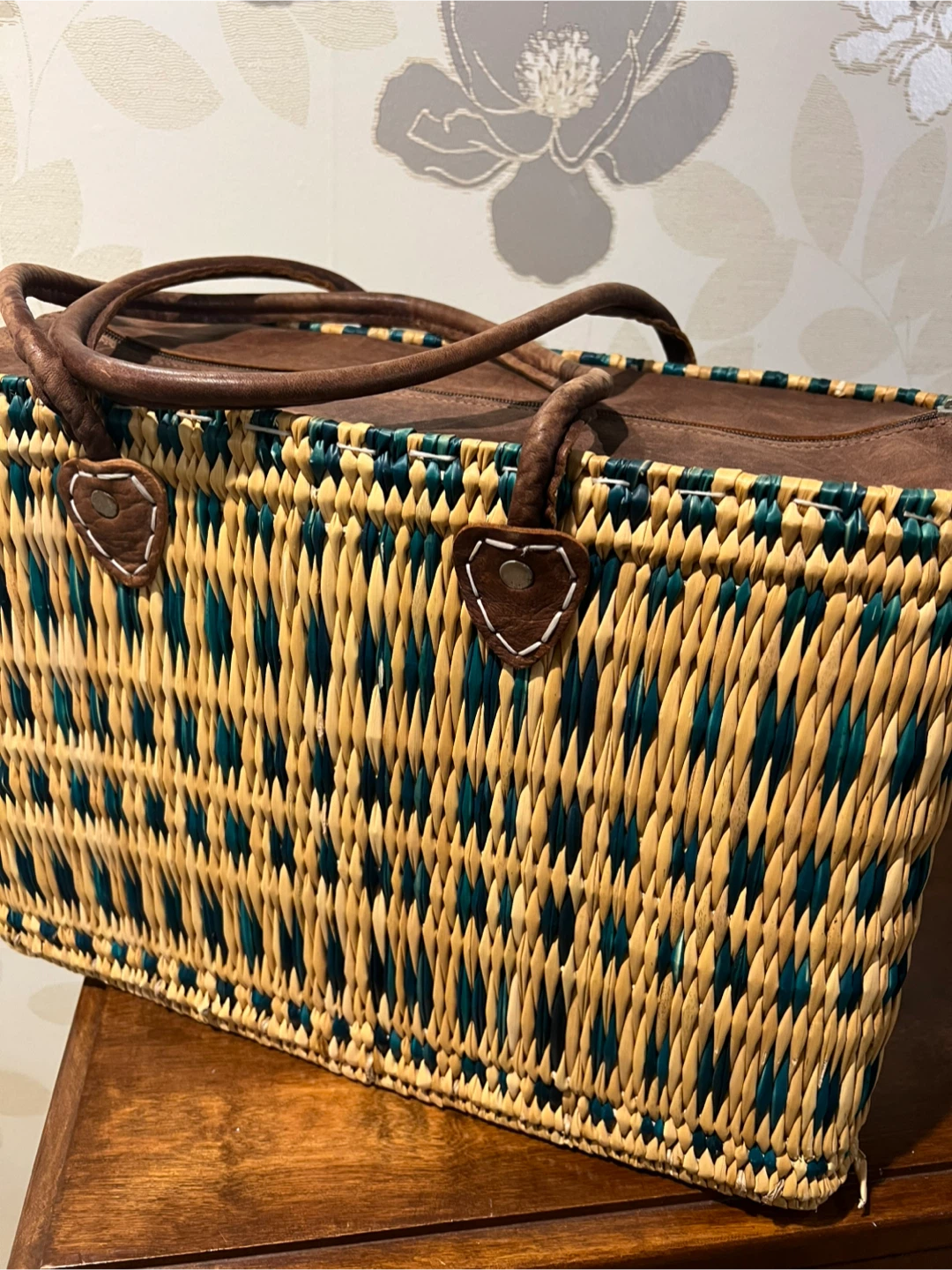 Woven Tote Bag with Leather Accents - photo 2