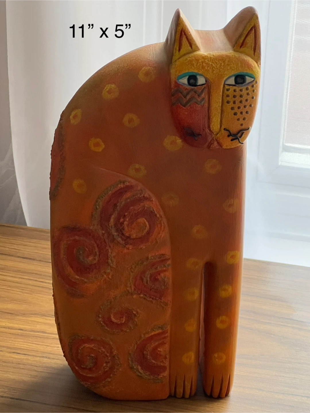 199 Laurel Burch Hand-Carved Wooden Cat Figurine - Orange